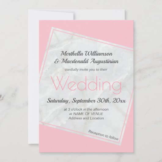 Invitation de mariage rose moderne (Devant)