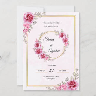 Invitation de mariage rose personnalisée | Modifia