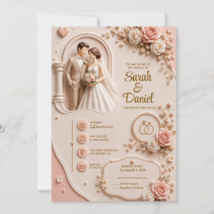 Invitation de mariage rose poudré élégante en 3D (