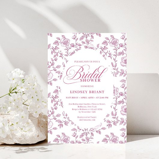 Invitation de mariage Rose Poussiéreuse Rose Fleur