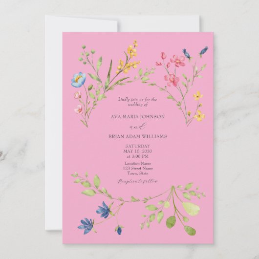 Invitation de mariage rose rétro (Devant)