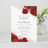 Invitation de mariage Rose Romantique Or Rouge (Debout devant)