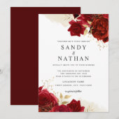 Invitation de mariage Rose Romantique Or Rouge (Devant / Derrière)
