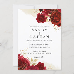 Invitation de mariage Rose Romantique Or Rouge