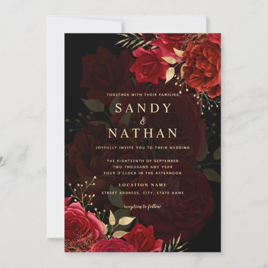 Invitation de mariage Rose Romantique Rouge (Devant)