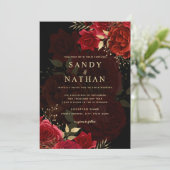 Invitation de mariage Rose Romantique Rouge (Debout devant)