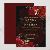 Invitation de mariage Rose Romantique Rouge (Devant / Derrière)