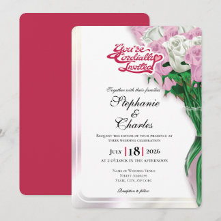Invitation de mariage Rose Rose - En-tête Rouge #2