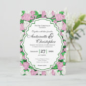 Invitation de mariage Rose Rose et Blanche - Bordu (Debout devant)