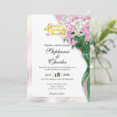 Invitation de mariage Rose Rose - Lettres dorées 2 (Debout devant)