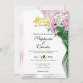 Invitation de mariage Rose Rose - Lettres dorées 2 (Devant)