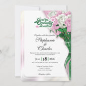 Invitation de mariage Rose Rose - Lettres Vertes 2 (Devant)