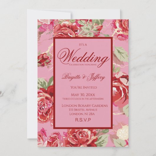 Invitation de mariage rose rouge (Devant)