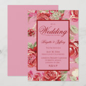 Invitation de mariage rose rouge (Devant / Derrière)