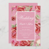 Invitation de mariage rose rouge (Devant / Derrière)