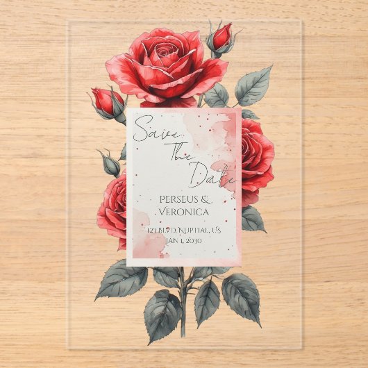 Invitation de mariage Rose Rouge (Recto)