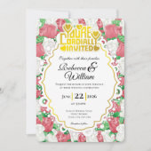 Invitation de mariage Rose Rouge & Blanche - Lettr (Devant)