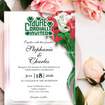 Invitation de mariage Rose Rouge - En-tête Vert #3