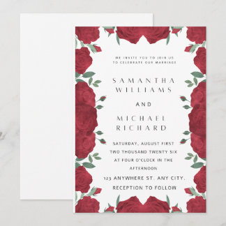 Invitation de mariage Rose Rouge Romantique – Élég