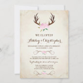 Invitation de mariage rose rustique avec bois de c (Devant)