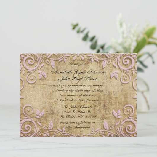 Invitation de mariage rose Vintage (Debout devant)