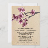 Invitation de mariage rose Vintage cerise fleurs (Devant)
