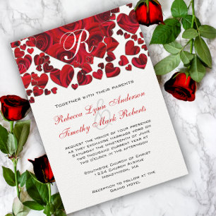 Invitation de mariage Roses rouges et cœur noir
