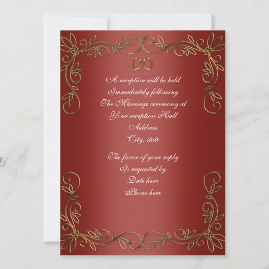 Invitation de mariage rouge et or (Dos)
