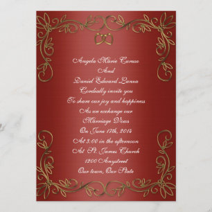 Invitation de mariage rouge et or