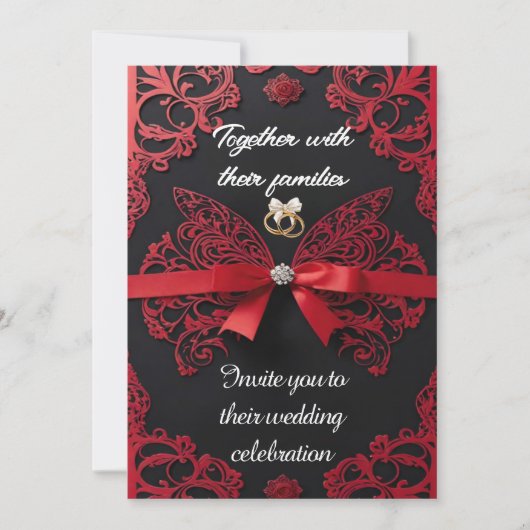 Invitation de mariage rouge et romantique (Devant)