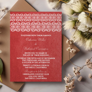 Invitation de mariage rouge moderne bohème