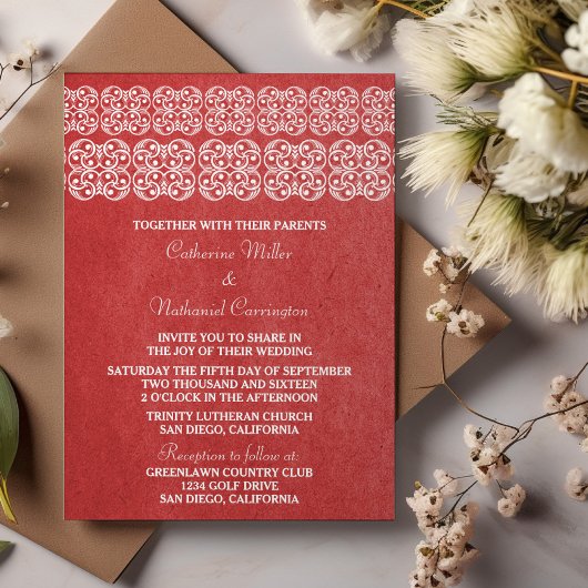 Invitation de mariage rouge moderne bohème