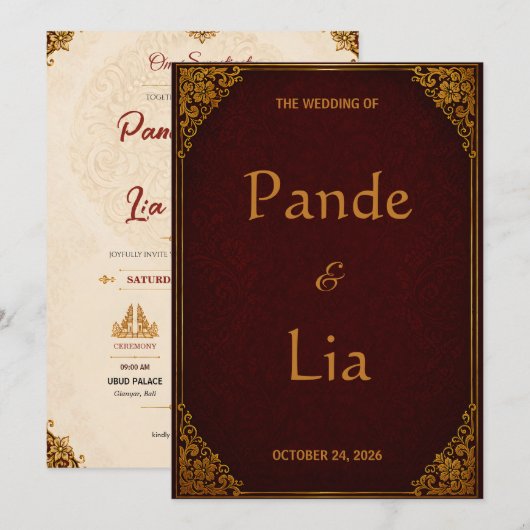 Invitation de mariage royal balinais (Devant / Derrière)