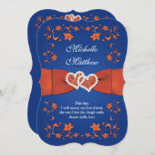 Invitation de mariage | Royal Blue Orange, Floral, (Devant / Derrière)