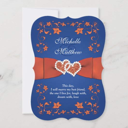 Invitation de mariage | Royal Blue Orange, Floral, (Devant)