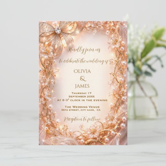 Invitation de mariage royale élégance or (Debout devant)