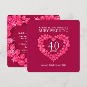 Invitation de mariage rubis coeur 40 ans fête roug