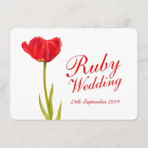 Invitation de mariage rubis tulipe rouge art 40 an