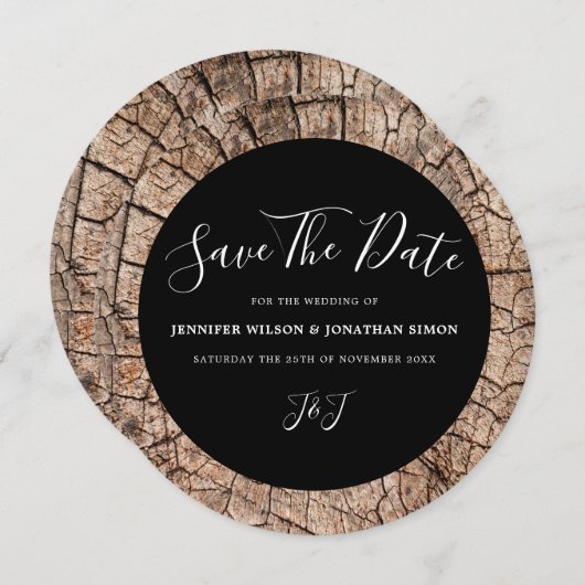 Invitation de mariage rustique à grain de bois (Devant / Derrière)