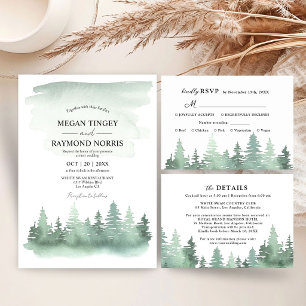 Invitation de mariage rustique aquarelle arbre pin