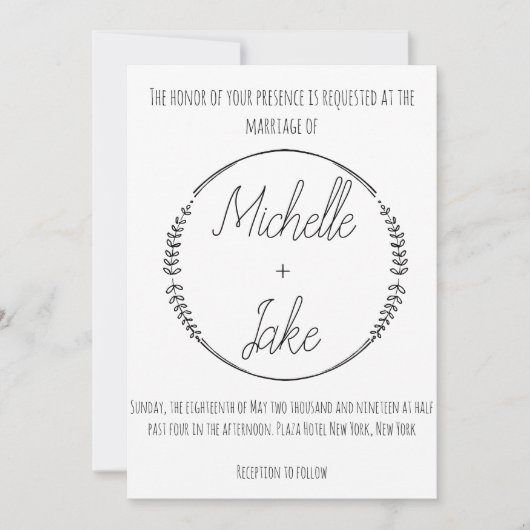 Invitation de mariage rustique avec couronne (Devant)