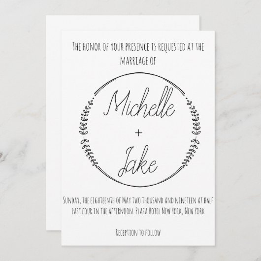 Invitation de mariage rustique avec couronne (Devant / Derrière)