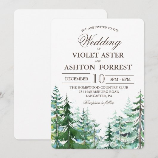 Invitation de mariage rustique avec sapin (Devant / Derrière)