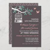 Invitation de mariage rustique Cage à oiseaux gris (Devant / Derrière)