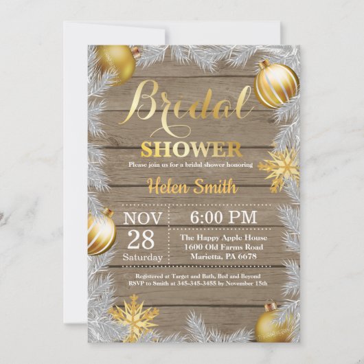 Invitation de mariage rustique d'hiver de Noël (Devant)