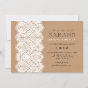 Invitation de mariage rustique en dentelle et kraf