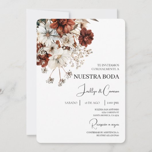 Invitation de mariage rustique en terracotta espag (Devant)