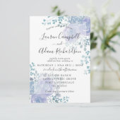 Invitation de mariage rustique floral bleu poussié (Debout devant)