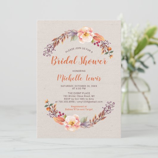 Invitation de mariage rustique florale automne (Debout devant)