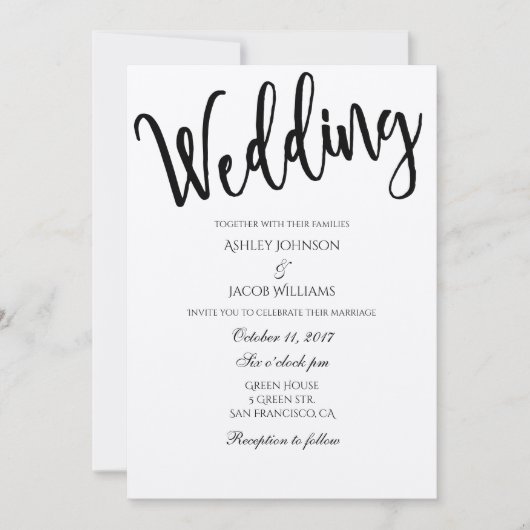 Invitation de mariage rustique. Invitation typogra (Devant)